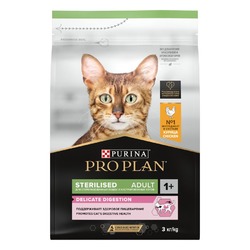 Pro Plan Sterilised сухой корм для стерилизованных кошек и кастрированных котов с чувствительным пищеварением, с высоким содержанием курицы - 3 кг