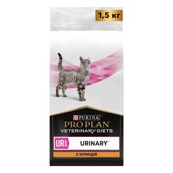Pro Plan Veterinary Diets UR St/Ox Urinary полнорационный сухой корм для кошек, диетический, при болезни нижних отделов мочевыводящих путей, c курицей - 1,5 кг