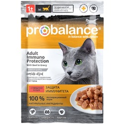 ProBalance Immuno Protection полнорационный влажный корм для кошек для укрепления иммунитета, с говядиной, кусочки в соусе, в паучах - 85 г