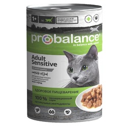 ProBalance Sensitive полнорационный влажный корм для кошек с чувствительным пищеварением, с курицей, кусочки в соусе, в консервах - 415 г