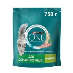 Purina ONE Housecat сухой корм для домашних кошек, при домашнем образе жизни, с индейкой и цельными злаками - 750 г