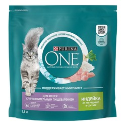 Purina One сухой корм для кошек для чувствительного пищеварения с индейкой