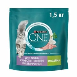 Purina ONE Sensitive сухой корм для кошек с чувствительным пищеварением, с высоким содержанием индейки и рисом
