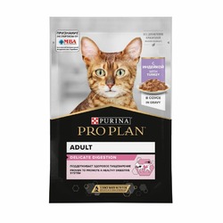 Pro Plan Delicate влажный корм для кошек с чувствительным пищеварением, с индейкой, кусочки в соусе, в паучах - 85 г