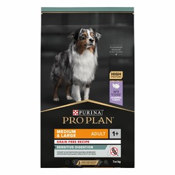 Pro Plan Grain Free Formula сухой корм для собак средних и крупных пород с чувствительным пищеварением, беззерновой, с высоким содержанием индейки - 7 кг