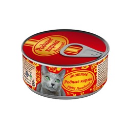 Родные корма Знатные влажный корм для кошек, фарш из говядины, в консервах - 100 г