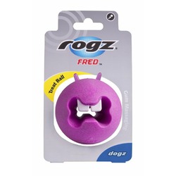 Rogz мяч пупырчатый с "зубами" для массажа десен с отверстием для лакомств FRED, 64 мм, розовый