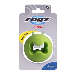 Rogz мяч пупырчатый с "зубами" для массажа десен с отверстием для лакомств FRED, 64 мм, лайм