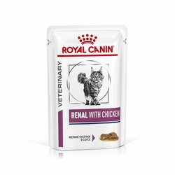 Royal Canin Renal Feline Chicken полнорационный влажный корм для взрослых кошек для поддержания функции почек при острой или хронической почечной недостаточности, диетический, с курицей, кусочки в соусе, в паучах - 85 г