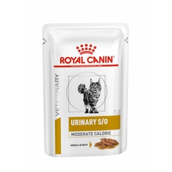 Royal Canin Urinary S/O Moderate Calorie полнорационный влажный корм для взрослых кошек при мочекаменной болезни и ожирении, кусочки в соусе, в паучах - 85 г