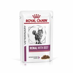 Royal Canin Renal полнорационный влажный корм для взрослых кошек для поддержания функции почек при острой или хронической почечной недостаточности, диетический, с говядиной, кусочки в соусе, в паучах - 85 г