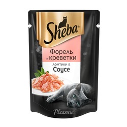 Sheba Pleasure полнорационный влажный корм для кошек, с форелью и креветками, ломтики в соусе, в паучах - 85 г
