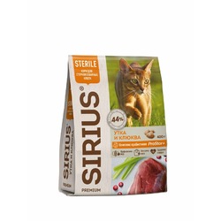 Sirius для стерилизованных с уткой и клюквой сухой корм для кошек 400 г