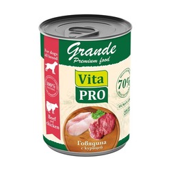 Vita Pro Grande влажный корм для взрослых собак, с говядиной и курицей, кусочки в соусе, в консервах - 970 г