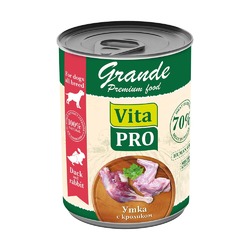 Vita Pro Grande влажный корм для взрослых собак, с уткой и кроликом, кусочки в соусе, в консервах - 970 г