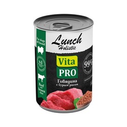 Vita Pro Lunch влажный корм для взрослых собак, с говядиной и бурым рисом, в консервах - 970 г