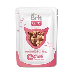 Brit Care Chicken & Duck влажный корм для кошек, с курицей и уткой, кусочки в соусе, в паучах - 80 г