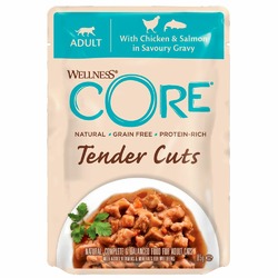 Сore Tender Cuts влажный корм для кошек, из курицы с лососем, кусочки в соусе, в паучах - 85 г