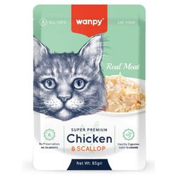 Wanpy Cat для кошек из курицы и гребешкаt, 85 г (паучи)