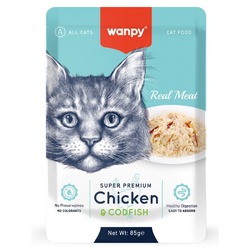 Wanpy Cat для кошек из курицы и трески, 85 г (паучи)