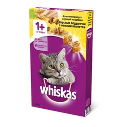 Whiskas полнорационный сухой корм для кошек, подушечки с паштетом, ассорти с курицей и индейкой - 350 г