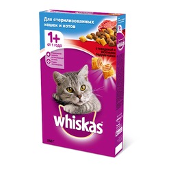 Whiskas сухой корм для взрослых стерилизованных кошек с говядиной - 350 г