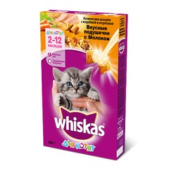 Whiskas сухой корм в форме вкусных подушечек с молоком, индейкой и морковью для котят от 2 до 12 месяцев - 350 г