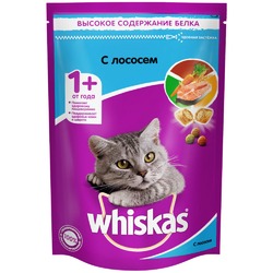 Whiskas полнорационный сухой корм для кошек, подушечки с паштетом, обед с лососем - 350 г