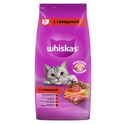 Whiskas полнорационный сухой корм для кошек, вкусные подушечки с нежным паштетом, с говядиной - 5 кг