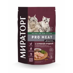 Мираторг Pro Meat полнорационный сухой корм для котят от 1 до 4 месяцев, беременных, кормящих кошек, с куриной гудкой - 400 г