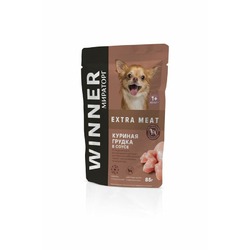Мираторг Extra Meat полнорационный влажный корм для собак мелких пород с чувствительным пищеварением, с куриной грудкой, кусочки в соусе, в паучах - 85 г