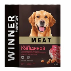 Мираторг Meat полнорационный сухой корм для собак средних и крупных пород, с сочной говядиной - 1,1 кг