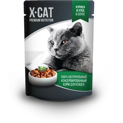 X-CAT влажный корм для кошек, с курицей и уткой в соусе, в паучах - 85 г