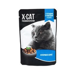 X-CAT влажный корм для кошек, с сельдью и форелью в соусе, в паучах - 85 г