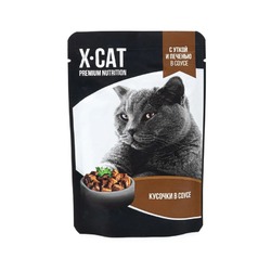 X-CAT влажный корм для кошек, с уткой и печенью в соусе, в паучах - 85 г