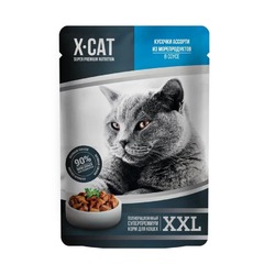 X-CAT XXL влажный корм для кошек, ассорти из морепродуктов в соусе, в паучах - 85 г