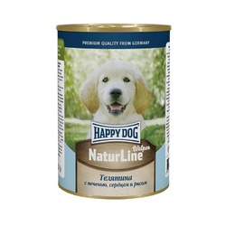Happy Dog Natur Line полнорационный влажный корм для щенков, фарш из телятины, печени, сердца и риса, в консервах - 410 г