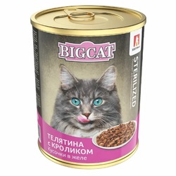 Зоогурман Big Cat Sterilized влажный корм для стерилизованных кошек крупных пород, с телятиной и кроликом, кусочки в желе, в консервах - 350 г
