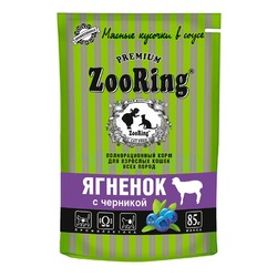 ZooRing Сочные кусочки влажный корм для кошек, с ягненком и черникой, в соусе, в паучах - 85 г