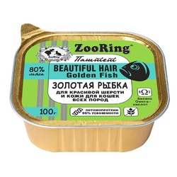ZooRing Золотая Рыбка влажный корм для кошек, для красивой шерсти и кожи, с львинкой, паштет, в консервах - 100 г