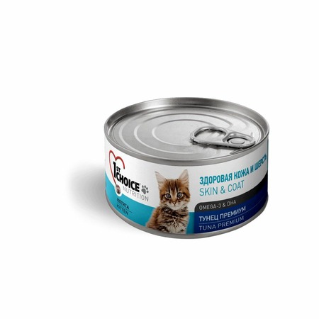 1st Choice Kitten Skin & Coat влажный корм для котят, здоровая кожа и шерсть, с тунцом, кусочки в бульоне, в консервах - 85 г фото 1