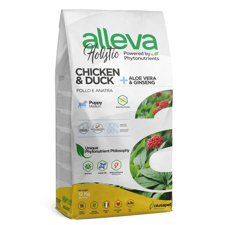Alleva Holistic Puppy/Junior Chicken & Duck Maxi сухой корм для щенков и юниоров с курицей и уткой, алое вера и женьшенем - 12 кг фото 1