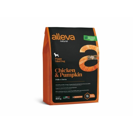 Alleva Natural Puppy Chicken & Pumpkin Mini сухой корм для щенков с курицей и тыквой - 800 г фото 1