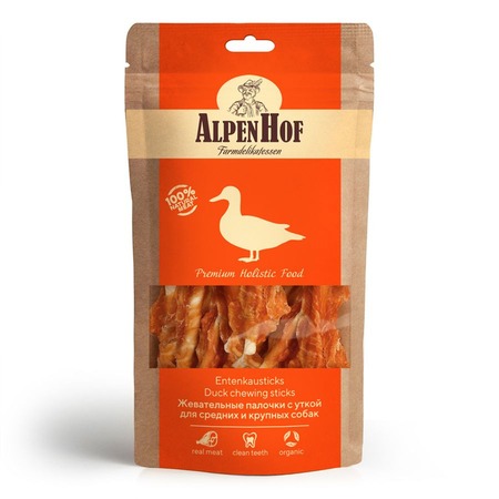 AlpenHof лакомство для средних и крупных собак, жевательные палочки с уткой - 80 г фото 1