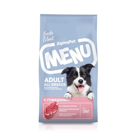 AlphaPet Menu сухой корм для взрослых собак всех пород, с говядиной - 2 кг фото 1