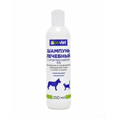 АВЗ Okvet шампунь для кошек и собак лечебный с хлоргексидином 5%, 250 мл фото 1