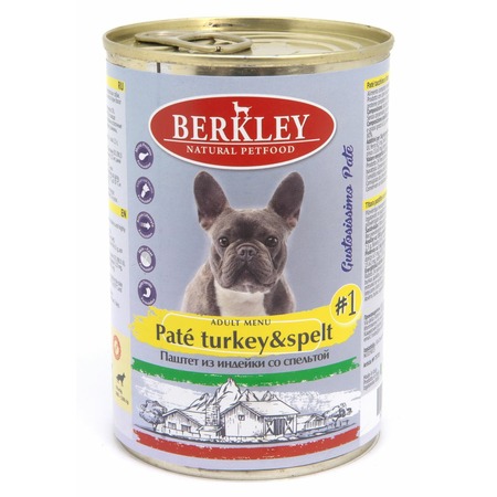 Berkley №1 для взрослых собак всех пород, паштет с индейкой и спельтой, в консервах - 400 г фото 1