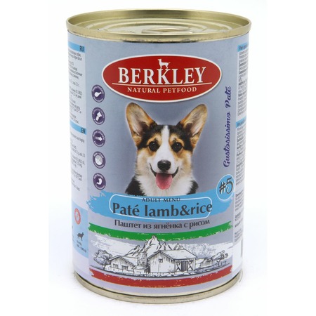 Berkley №5 для взрослых собак всех пород, паштет с ягненком и рисом, в консервах - 400 г фото 1