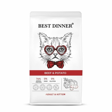 Best Dinner Adult & Kitten Beef & Potato сухой корм для котят с 1 месяца и взрослых кошек с говядиной и картофелем - 1,5 кг фото 1