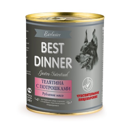 Best Dinner Exclusive Gastro Intestinal влажный корм для собак с чувствительным пищеварением, с телятиной и потрошками, фарш ,в консервах - 340 г фото 1